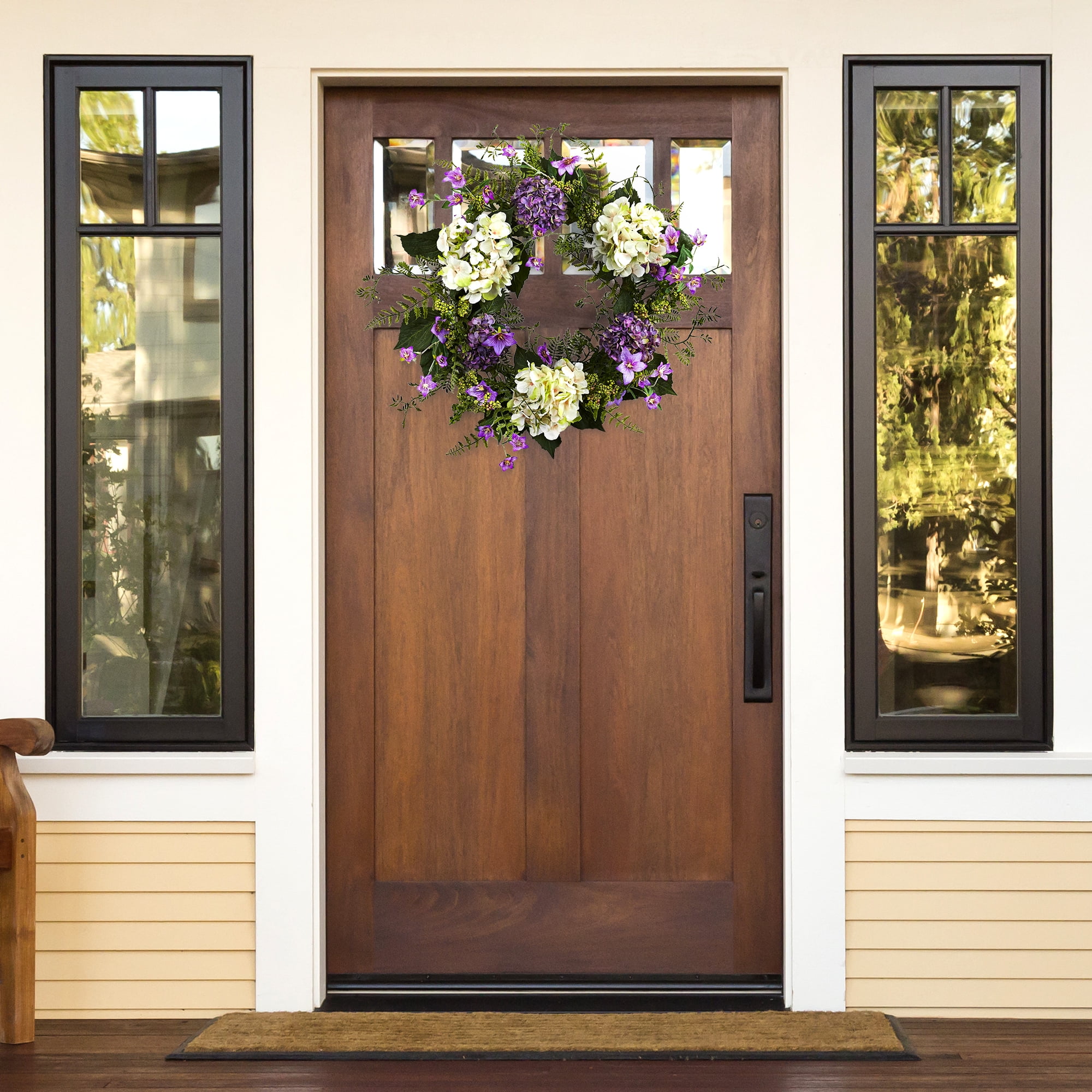 Nearly Natural Artificial Hydrangea Berry Floral Plastic Wreath, 24" (Assorted Colors)