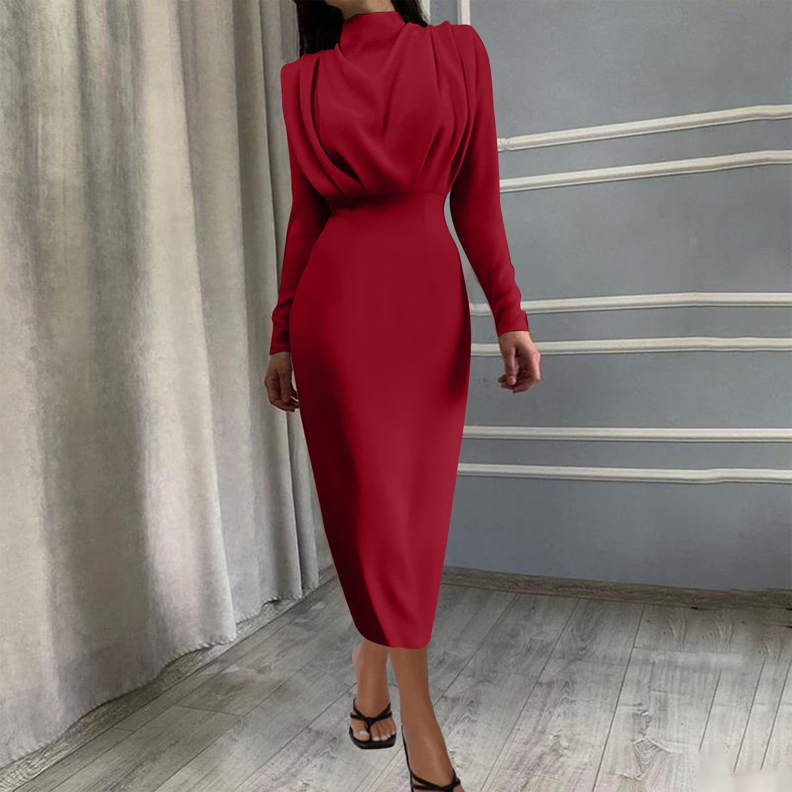 Plus Size Nye Dresses Canada Hotojiny Formal Dresses For Women Elegant Long  Sleeve Mock Neck Ruched