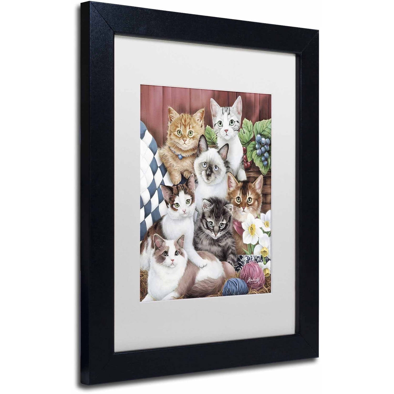 Trademark Fine Art 'Cuddly Kittens' Canvas Art by Jenny Newland, White Matte, Black Frame