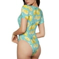 thumbnail image 3 of The Xecao Yellow Lemon Women's Crew Neck Body Suit, a short-sleeved bodysuit and basic swimsuit, both comfort and style for dating and daily life, 3 of 9