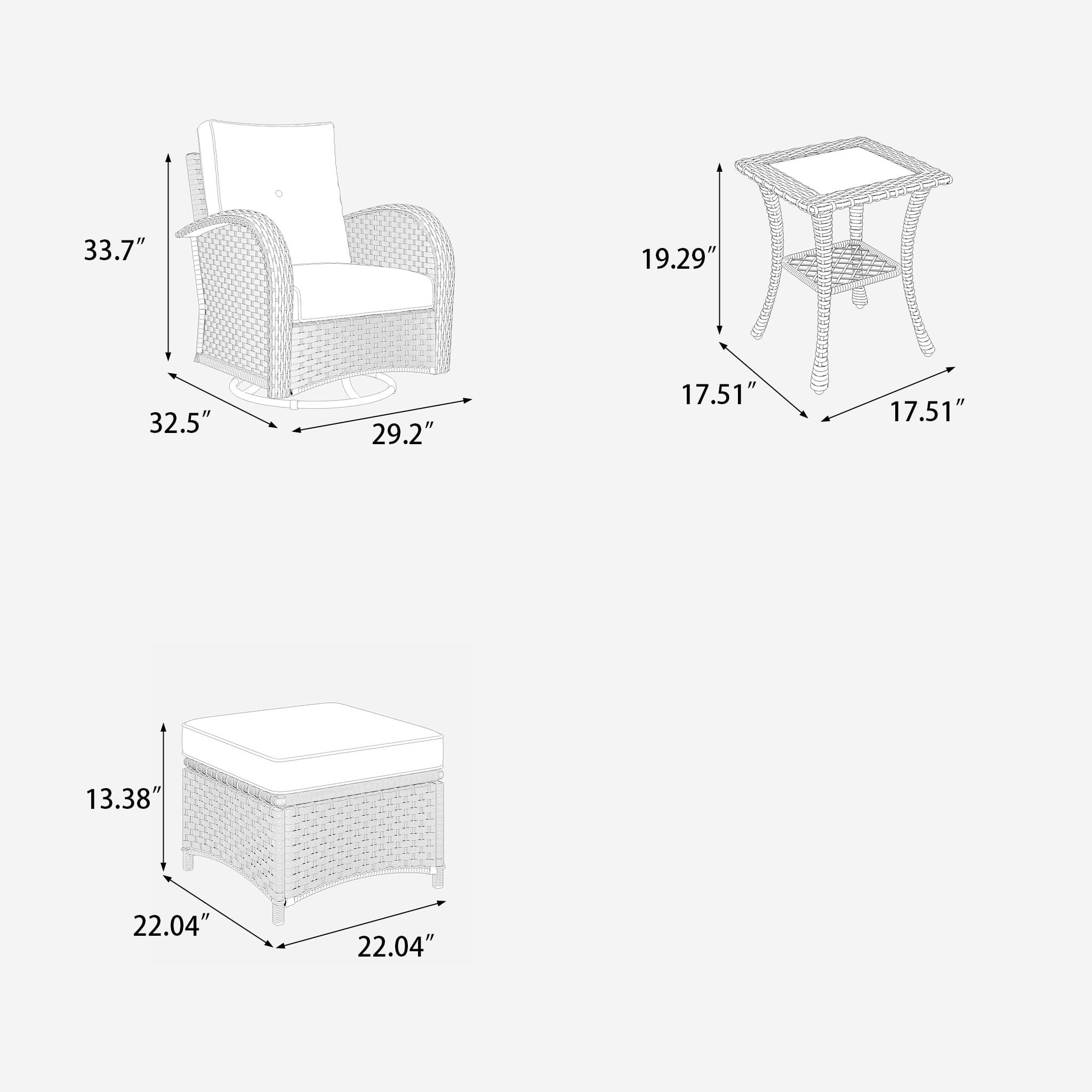 LayinSun 5 Pieces Outdoor Patio Furniture Set, Rattan Wicker Sectional Swivel Rocker Chairs Sets