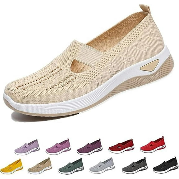 HeaCare Women's Orthopedic Breathable Shoes,Women Woven Orthopedic Breathable SoftShoes Arch Support Slip-On Sneakers, Indoor Outdoor Casual Walking Anti-Skid Sports Shoes