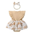 thumbnail image 2 of Douhoow Baby Girl Fly Sleeve Rabbit Print Romper Dress with Bowknot Hairband, 2 of 9