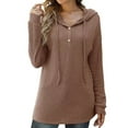 thumbnail image 5 of Women's Button V Neck Knitted Hoodies Sweaters Long Sleeve Casual Sweatshirt Drawstring Lightweight Pullover Tops Womens Clothes, 5 of 7