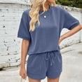 thumbnail image 6 of Mqqzkk Two Piece Sets for Women Summer Textured Short Sleeve Lounge Set Crewneck Tops Drawstring Shorts Tracksuit Outfits, 6 of 7