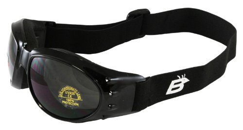Birdz Eagle Black Frame Motorcycle Goggles with Smoke Lenses and Vented Foam