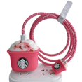 thumbnail image 1 of Funda protectora con diseño de dibujos animados en 3D para adaptador de corriente USB-C de 20 W de Apple y cable de carga rápida para iPhone de 20 W (taza de helado rosa), 1 of 5
