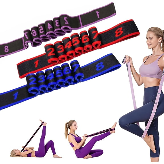 Numbered Resistance Band,Numbered Fitness Resistance Band for Stretching and Yoga, 8 Segment Pilates Stretching Band,Multi-Loop Exercise Strap for Dance and Fitness