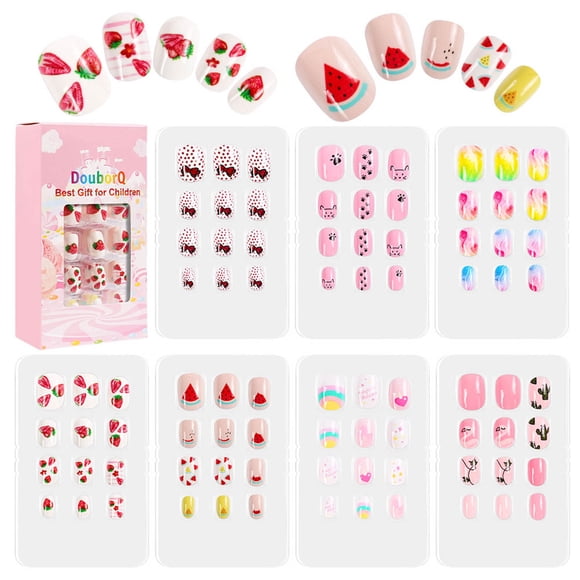 84Pcs 7 Days Cute Design Nail Tips for Children Press On False Nails Set Manicure DIY