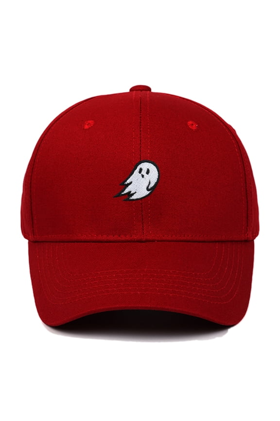 Ghost Embroidery Baseball Cap Unisex Summer Outdoor Sports Hat Versatile Adjustable Sunscreen Trucker Cap Brick Red