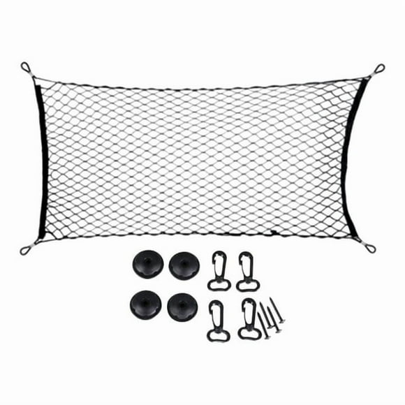 Universal 120x70cm Elastic Car Trunk Cargo Net Organizer - High-Quality Mesh Storage Net with 4 Hooks, 4 Buckles & 4 Screws for Secure Installation, Ideal for Groceries, Tools & Vehicle Accessories
