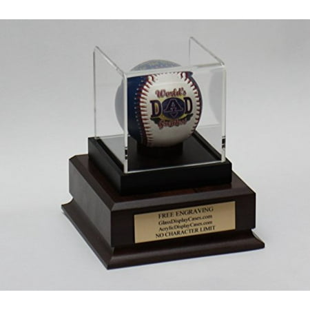 Finished Wood Case (Baseball Personalized Acrylic Display Case with Custom Ball Stand and Cherry Finish Wood Platform Base - Free No Limit)
