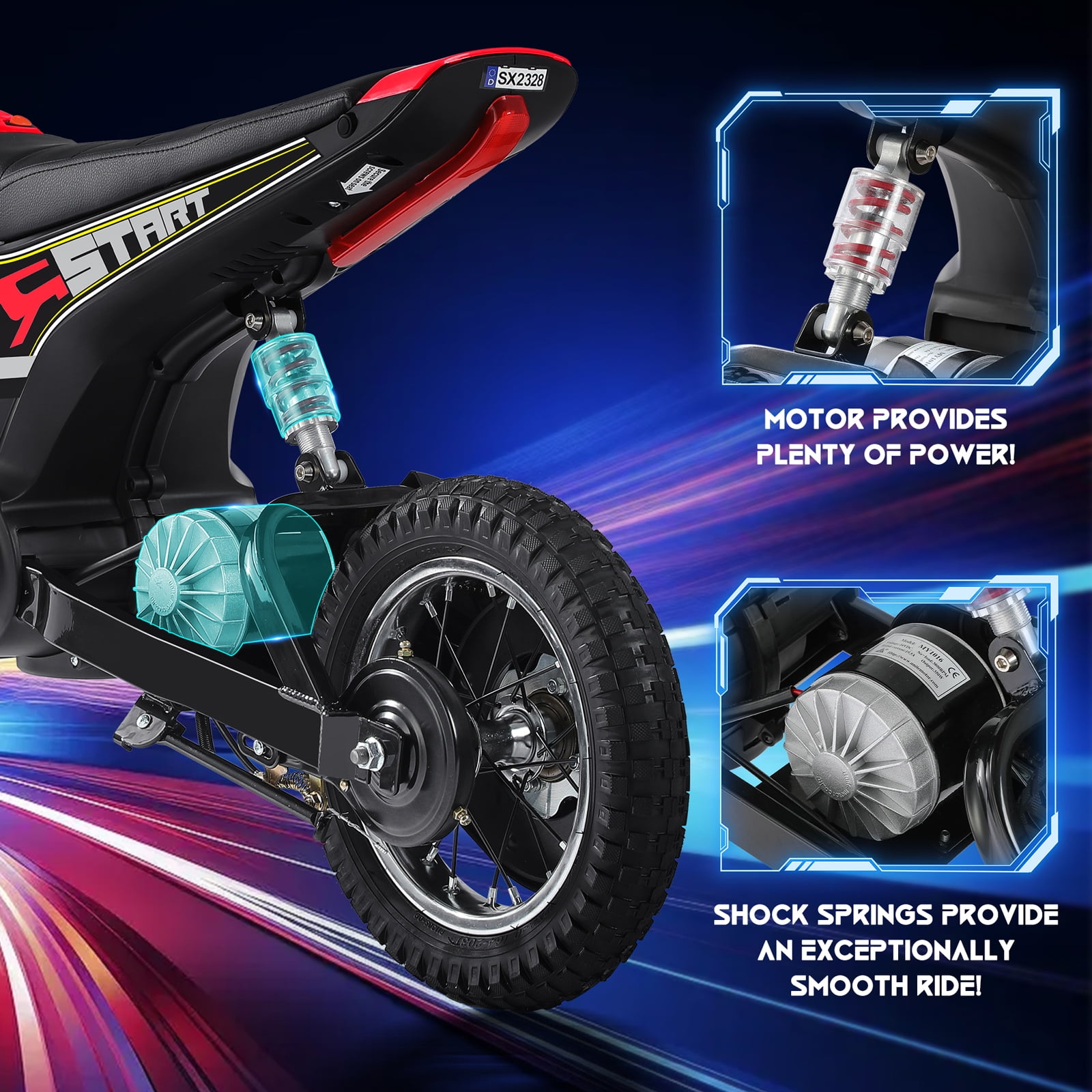 24V Dirt Bike,Neche 250W Electric Powered Motorcycle,Ride on Dirt Rocket with Shock Absorption Suspension for Kids Age 13+,Red