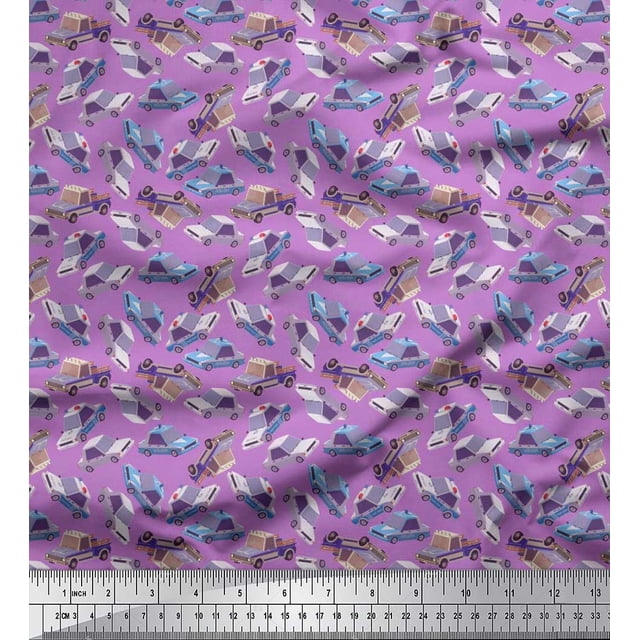 Soimoi Velvet Fabric Car Transport Print Sewing Fabric Yard 58 Inch Wide