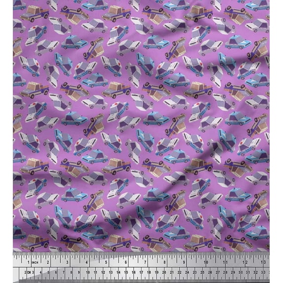 Soimoi Polyester Crepe Fabric Car Transport Print Fabric by Yard 42 Inch Wide