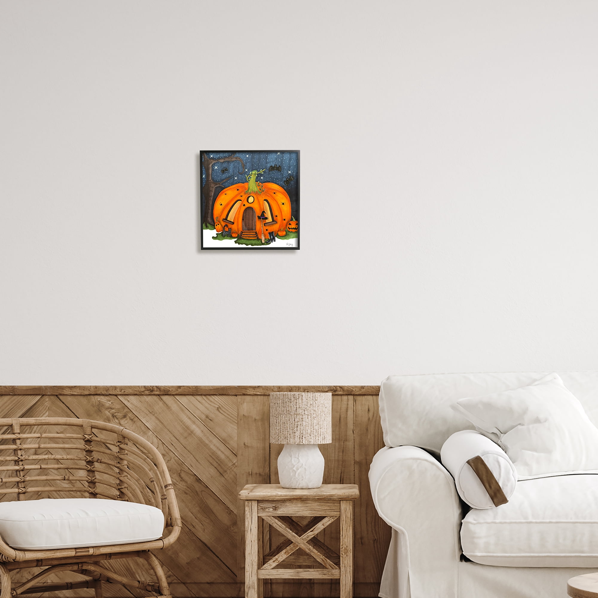 Stupell Industries Pumpkin House In Woods Holiday Painting Black Framed Art Print Wall Art