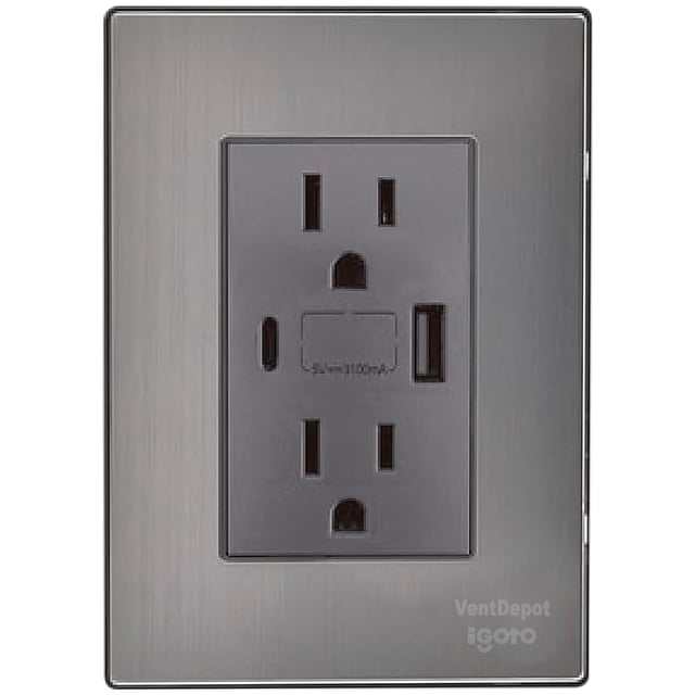 Contacto Duplex Inoxium1X1U1BOxford 1Pza USB A/USB C/Contacto Duplex 110/125-250VCA 15A 50/60Hz 5VDC 3A Plateado/Oxford