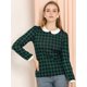 thumbnail image 4 of Blusaa Cuadros Cuello Peter Pan Manga Abullonada En Contraste Camisa Para Mujer Verde S, 4 of 6