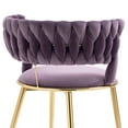 thumbnail image 4 of Woven Dining Chairs Set of 2, Velvet Upholstered Dining Chairs with Gold Metal Legs, Modern Accent Chairs for Living Room, Dining Room, Kitchen (Purple), 4 of 7