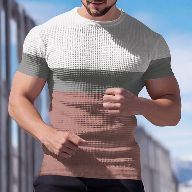 Tops para hombre, blusas y camisas de manga corta con cuello redondo para hombre, camisetas casuales holgadas con estampado elástico para hombre, blusa de manga corta con cuello redondo para primavera