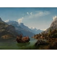 thumbnail image 2 of Tidemand, Adolph 32x25 White Modern Wood Framed Museum Art Print Titled - Bridal Procession on the Hardangerfjord, 2 of 4