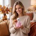 thumbnail image 5 of Halloween Decorations for Home, Pastel Halloween Decor, Pink Ghost Decor, Halloween Ghost Decorations, Pumpkin Decor, 5X3 in Smiling Pink Ghost Figurine with Small Carved, 5 of 6