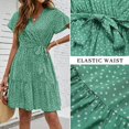 thumbnail image 4 of SURJDE Women's Bohemian Floral Printed Wrap V Neck Short Sleeve Split Beach Party Maxi Dress, 4 of 7