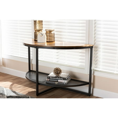 Baxton Studio Chesson Vintage Rustic Style Wood And Dark Bronze Finished Metal Half Moon Console Table Baxton Studio Chesson Vintage Rustic Style Wood And Dark Bronze Finished Metal Half Moon Console Table