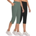 thumbnail image 2 of FUNUONY Women's High Waisted Capri Buttery Soft Tummy Control No See Through Workout Athletic Running Yoga Cycling Pants Crop Work Pants Summer Casual Slacks Yoga Dress Pant Light Green S, 2 of 9