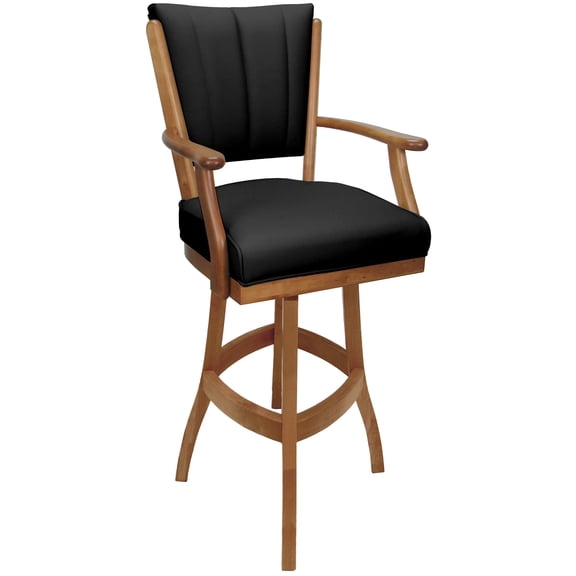 Leather Classic Solid Wood Bar Stool 30" Seat - Black on Honey Frame