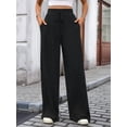 thumbnail image 4 of Pantalones de Pijama Holgados de Punto Suave con Bolsillos y Pernera Acanalada para Mujer con Cordón Ajustable. Negro XL, 4 of 9