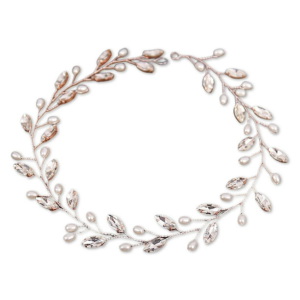 Diadema de boda para mujer, forma de hojas de cristal, reunión, aniversario, compromiso, fiesta de oficina, decoración para el cabello, diadema Ropa, zapatos y accesorios Miscelánea Oro rosa Jumpingount AP013100-02