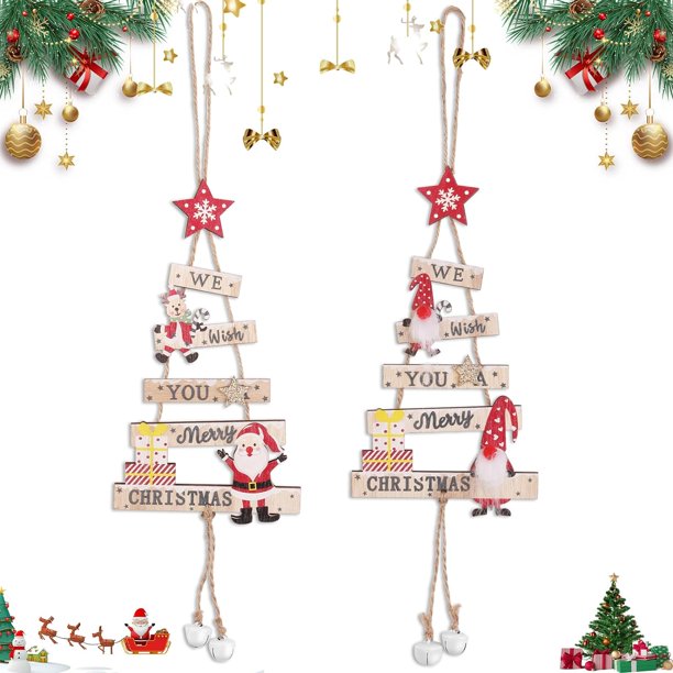 CHAO piezas de adornos colgantes de Navidad de madera, placa colgante de Navidad de madera, placa colgante de palabras navideñas con cascabeles para decoración de ventanas, puertas, balcones y aulas