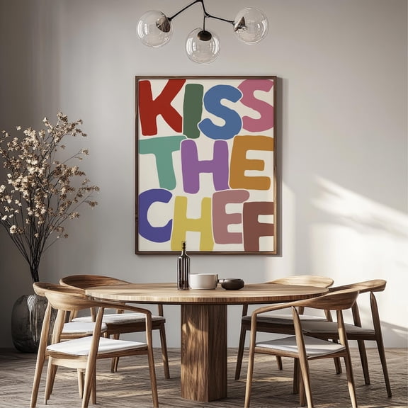 Kiss the Chef Print | Fun Kitchen Typography Art, Unframed Paper Poster 8x10in
