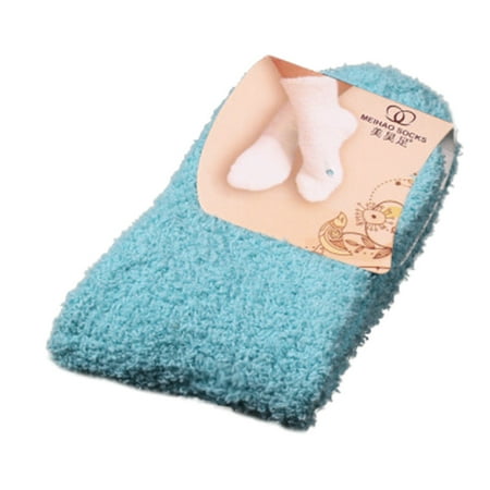 

wendunide Home Women Girls Soft Bed Floor Socks Fluffy Warm Winter Pure Color Sky Blue