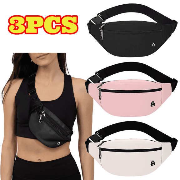 3pcs Fanny Packs for Women Men, Waterproof Sports Waist Bag Pack, Belt Bag for Travel Hiking Running