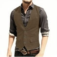 thumbnail image 2 of VBTAPA Men's Western Cowboy Suit Vest Slim Fit V-Neck Dress Vests Business Casual 3 Buttons Waistcoat Brown L, 2 of 8