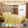 thumbnail image 2 of Amay Luxury Satin Silk Bed Sheet Set - 4 Piece Bedding Set with Fitted Sheet, Flat Sheet & 2 Pillowcases - Ultra Soft, Smooth, Wrinkle Resistant ( Short Queen, Gold), 2 of 5