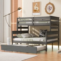 Euroco Wood Twin over Full Bunk Bed with Trundle, Gray