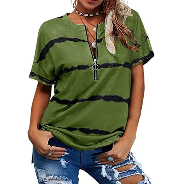 Jumpingount Camiseta de algodón para mujer, blusa básica estampada holgada, ropa de diario para niñas, ropa de verano para fiesta de vacaciones en la Prendas para la parte del cuerpo Verde XXL Jumpingount AP010364-10