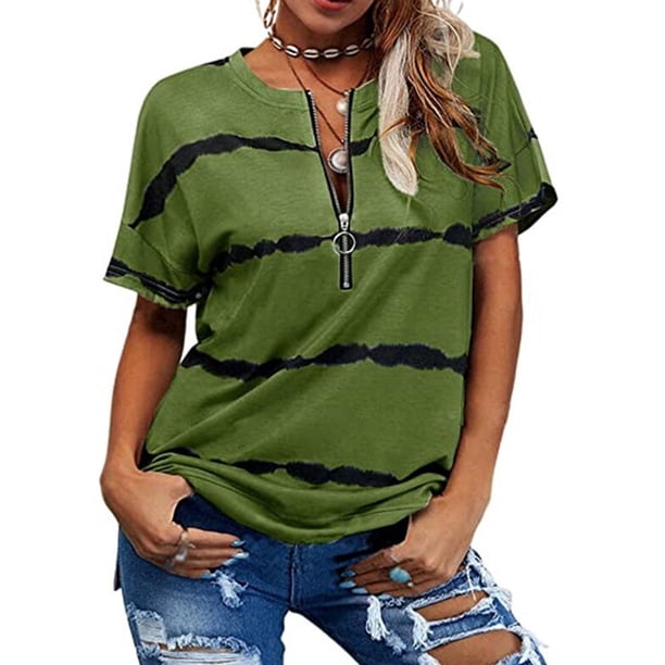 Guardurnaity Camiseta de algodón para mujer, blusa básica estampada holgada, ropa de diario para niñas, ropa de verano para fiesta de vacaciones en la Prendas para la parte del cuerpo Verde XL Guardurnaity AP010364-09
