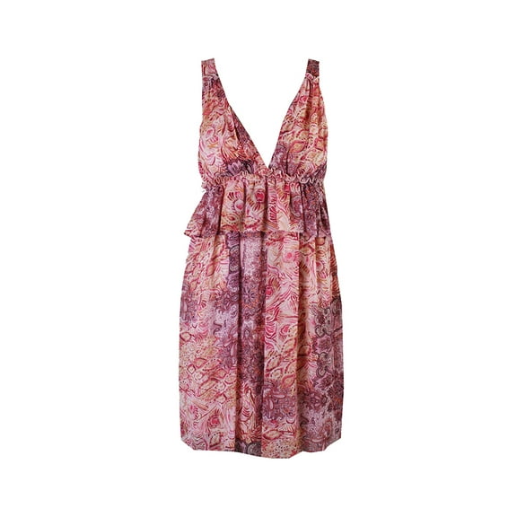 Voyage Mediterrannee Pink Sleeveless Printed Chiffon Dress XS