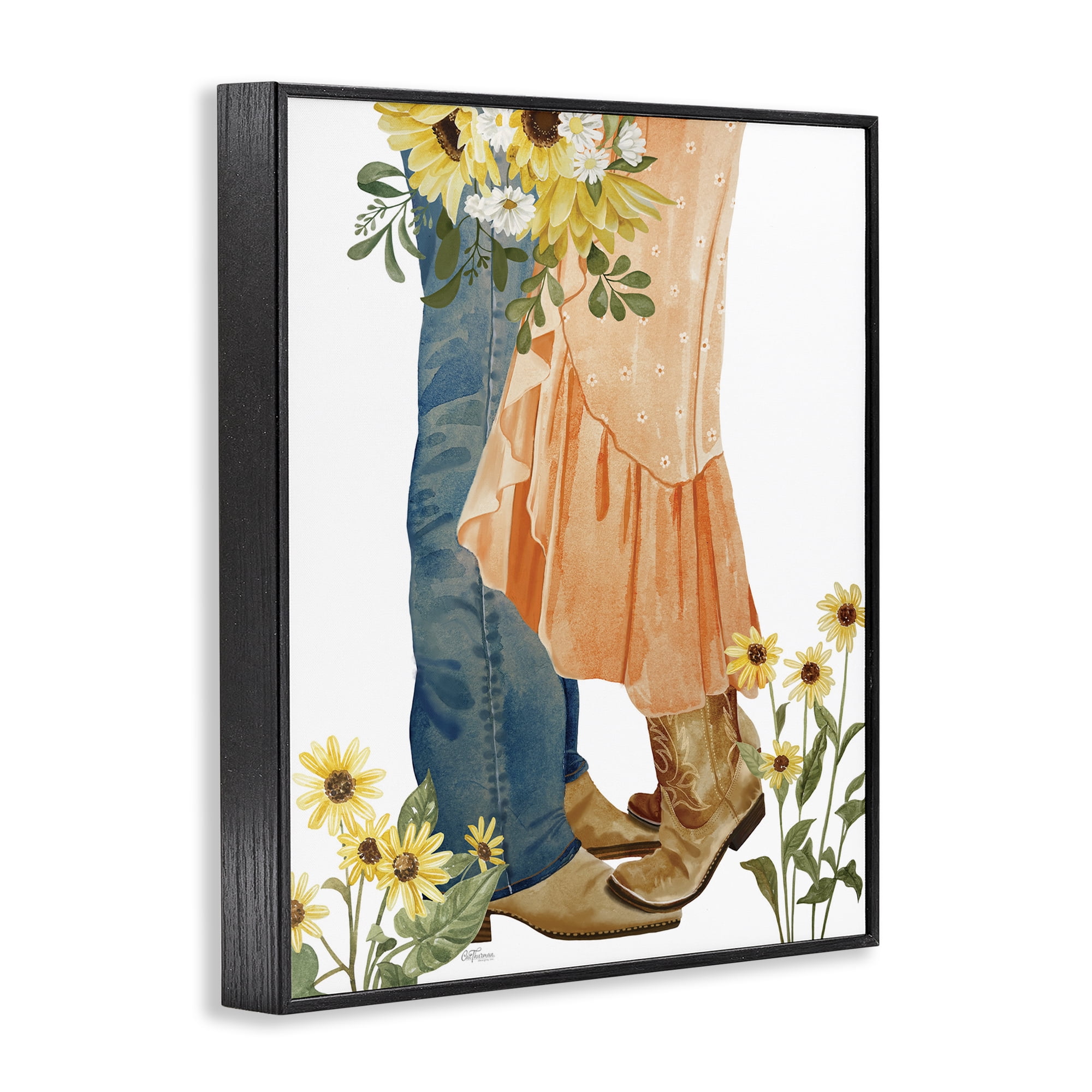 Stupell Industries Floral Western Couple Novelty Painting Black Framed Art Print Wall Art, 24 x 30