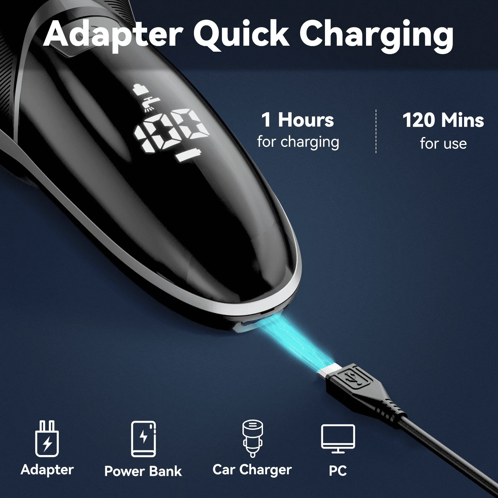 MAX-T Electric Razor for Men, USB-C Fast Charge 1H/120Min, IPX7 Waterproof Wet Dry, Pop-Up Beard Trimmer, 3D Floating Head, LED Display, Gift for Men, Black