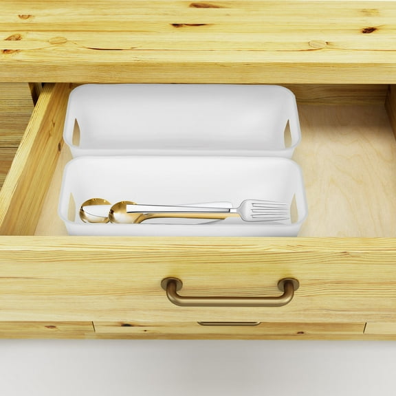 STRANDCHIC 8-Piece Narrow Plastic Storage Baskets Organizer for Kitchen Pantry Cabinet Shelves