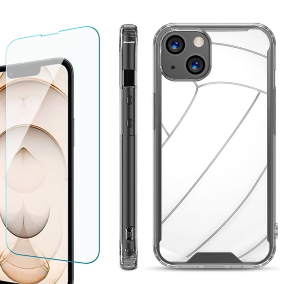 Shockproof Bumper Phone Case for iPhone 13, with Tempered Glass Screen Protector, by OneToughShield ® - Volleyball