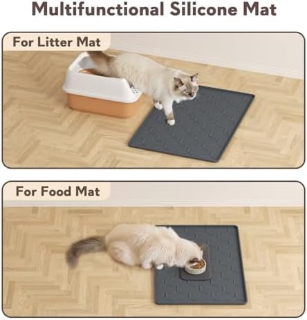 Cat Litter Box Mat, Silicone Kitty Litter Mat, 24" X 16" Waterproof Silicone Pad for Floor, Dark Gray