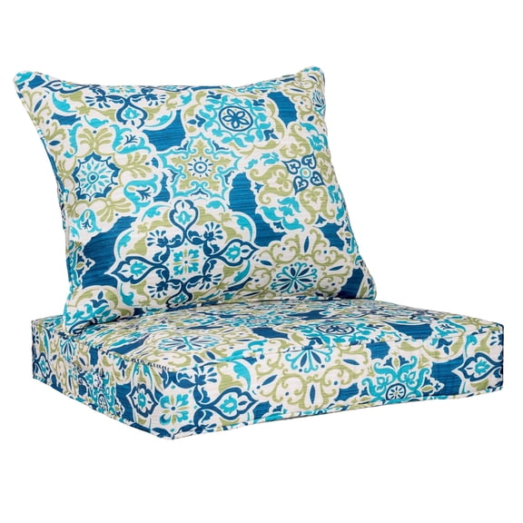 FKS LIFE Outdoor Deep Seat Cushion Set 24 x 24 x 4 Waterproof Fade Resistant with Back Patio Cushion for Chairs and Sofas(1 Set)