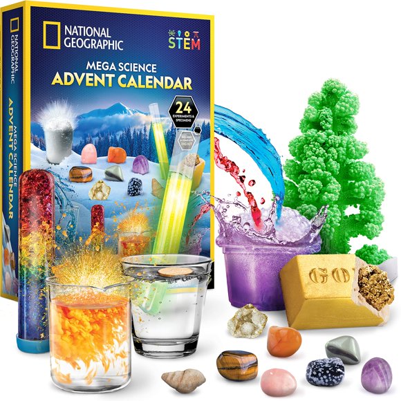 NATIONAL GEOGRAPHIC Science Kit & Rock Collection Advent Calendar 2025 – Jumbo Advent Calendar with 24 Days of Science Experiments, Gemstones &