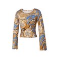 thumbnail image 4 of Sedceaty Women's Round Neck Tops, Vintage Print Long Sleeve Lettuce Trim Slim Fit T-Shirts, 4 of 10